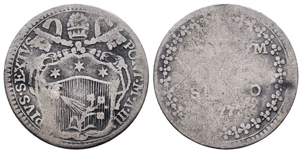 STATO PONTIFICIO. ROMA. Pio VI (1775-1799). Grosso 1777. Munt.58; Ag; 1,20gr