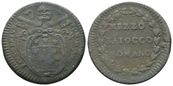 STATO PONTIFICIO. ROMA. Pio VI (1775-1799). Mezzo baiocco A.IX 1783. Cu; 4,80gr