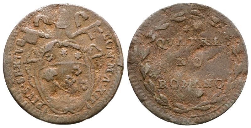 Stato Pontificio. Roma. Pio Vi (1775-1799). Quattrino a.XII 1786. Cu; 2,04gr