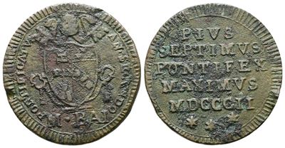 Pio VII, 1/2 baiocco 1802, Roma