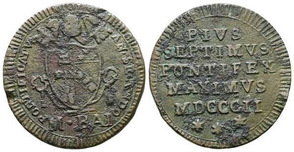 STATO PONTIFICIO. Pio VII (1800-1823). 1/2 baiocco 1802. Gig.62; Cu; 6gr