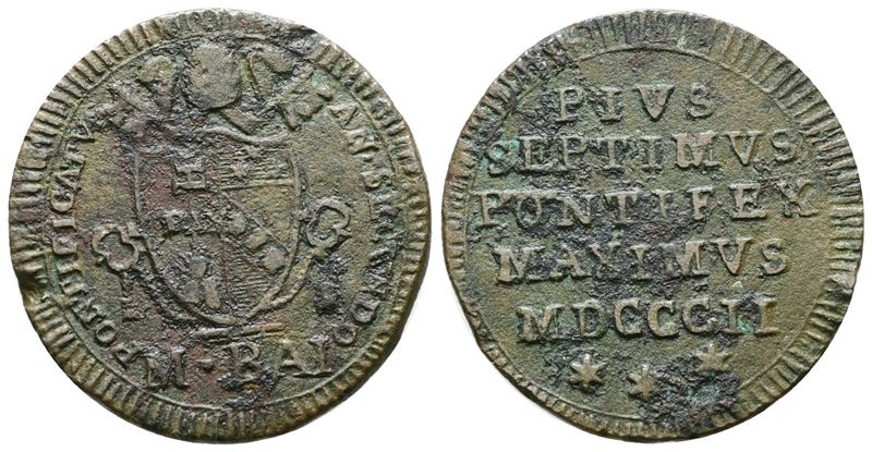 Pio VII, 1/2 baiocco 1802, Roma