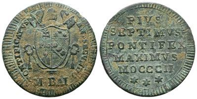Pio VII, 1/2 baiocco 1802