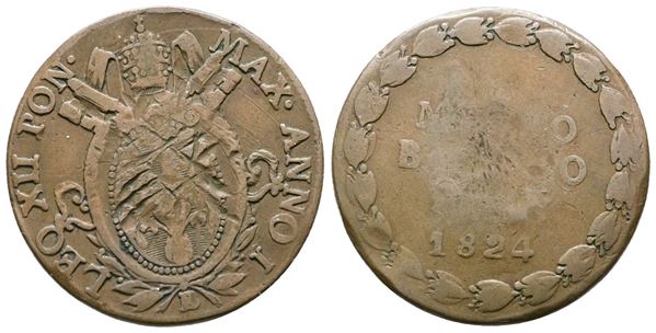 STATO PONTIFICIO. BOLOGNA. Leone XII (1823-1829). Mezzo baiocco 1824. Gig.11; Cu; 5,93gr.