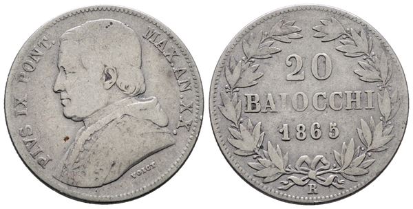 STATO PONTIFICIO. ROMA. Pio IX (1846-1870). 20 baiocchi 1865 XX. Gig.108; Ag; 5,20gr.