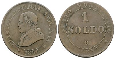 Stato Pontificio. Roma. Pio IX (1846-1870). Soldo 1866. Gig.325; Ag; 5gr.