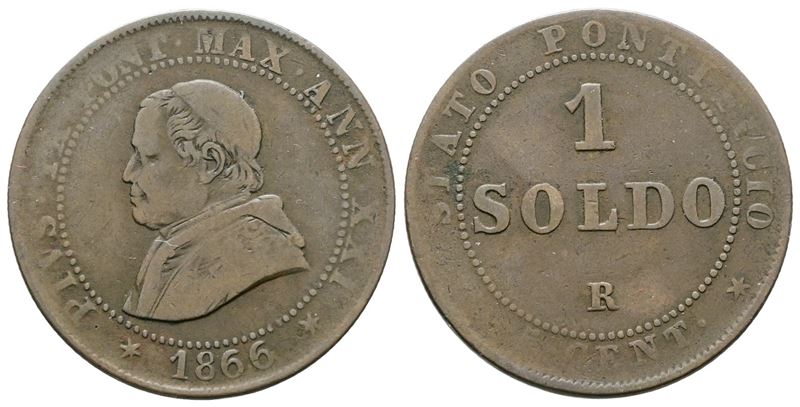 Stato Pontificio. Roma. Pio IX (1846-1870). Soldo 1866. Gig.325; Ag; 5gr.