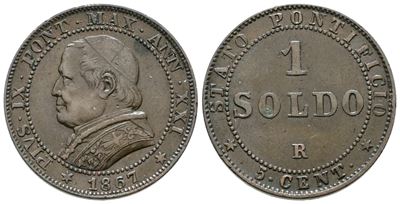 Stato Pontificio. Roma. Pio IX (1846-1870). Soldo 1867. Gig.326; Ag; 5gr.