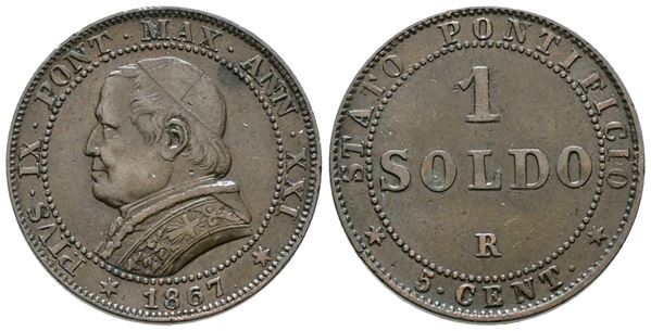 STATO PONTIFICIO. ROMA. Pio IX (1846-1870). Soldo 1867. Gig.326; Ag; 5gr.