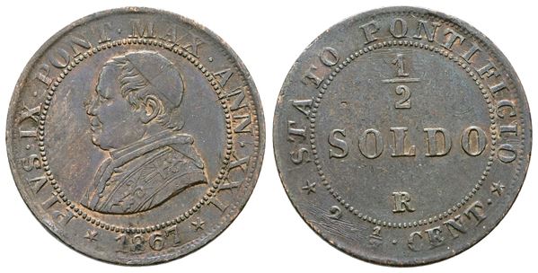 STATO PONTIFICIO. ROMA. Pio IX (1846-1870). Mezzo soldo 1867. Gig.328; Ag; 2,5gr.