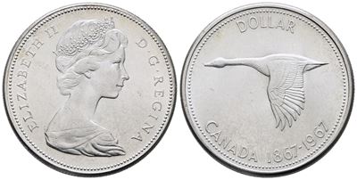 Canada. Elisabetta II (1952-2022). Dollaro 1967 "centenario Confederazione Canadese". Km 70; Ag; ...