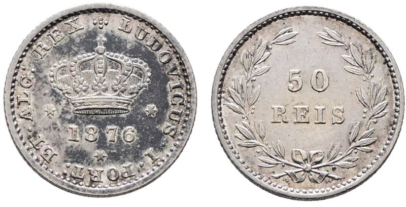 Portogallo. Luigi i (1863-1889). 50 Reis 1876. Km 506; Ag; 1,25gr