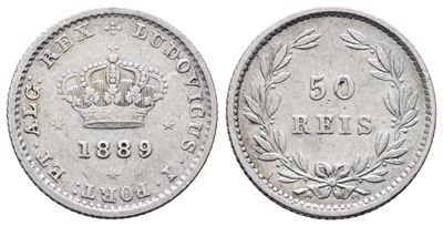 Portogallo. Luigi i (1863-1889). 50 Reis 1889. Km 506; Ag; 1,25gr