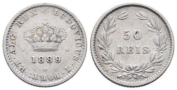 PORTOGALLO. Luigi I (1863-1889). 50 reis 1889. KM 506; Ag; 1,25gr