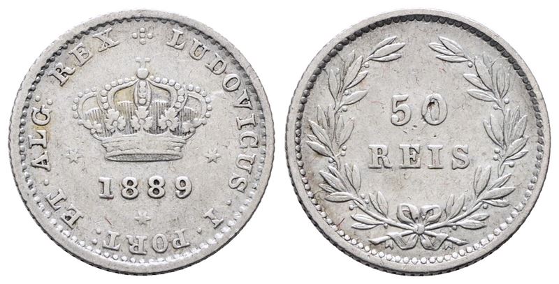 Portogallo. Luigi i (1863-1889). 50 Reis 1889. Km 506; Ag; 1,25gr