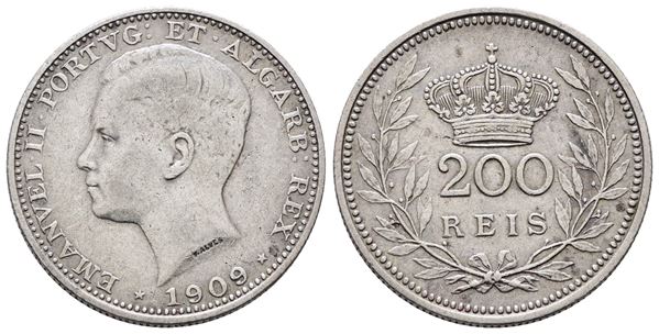 PORTOGALLO. Emanuele II (1908-1910). 200 reis 1909. KM 549; Ag; 5gr