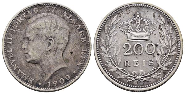 PORTOGALLO. Emanuele II (1908-1910). 200 reis 1909. KM 549; Ag; 5gr