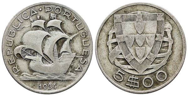 PORTOGALLO. 5 escudos 1934. KM 581; Ag; 7gr