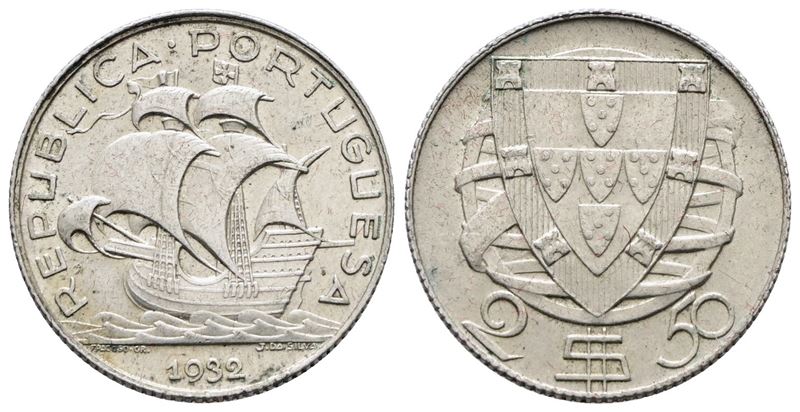 PORTOGALLO. 2,5 escudos 1932. KM 580; Ag; 3,5gr