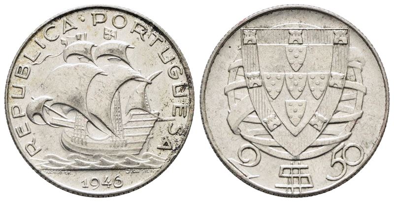 PORTOGALLO. 2,5 escudos 1946. KM 580; Ag; 3,5gr