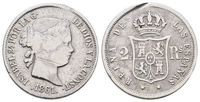 Isabella II, 2 reales 1861, KM 607, Argento