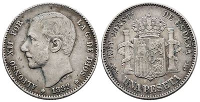 Spagna. Alfonso XII (1874-1885). 1 Peseta 1882. Km 686; Ag; 5gr