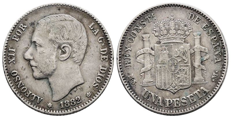 Spagna. Alfonso XII (1874-1885). 1 Peseta 1882. Km 686; Ag; 5gr