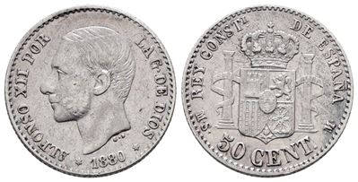 SPAGNA, Alfonso XII, Moneta da 50 centesimi, 1880