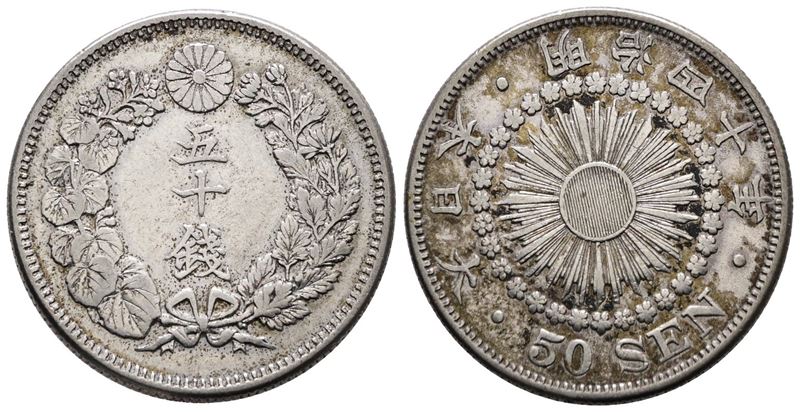 Giappone. Mutsuhito (1867-1912). 50 Sen 1907. Y 31; Ag; 10,05gr