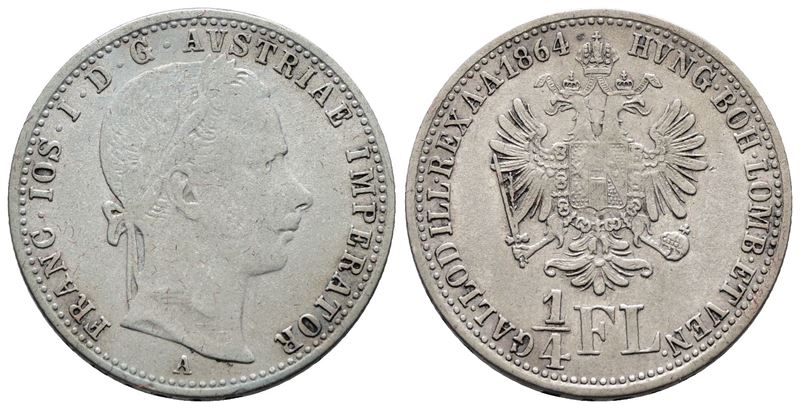 AUSTRIA. Francesco Giuseppe (1848-1816). 1/4 fiorino 1864. KM 2214; Ag; 5,34gr