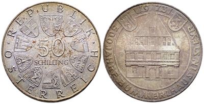 Austria. 50 Scellini 1973 "500° Anniversario Bummerlhaus". Km 2916; Ag; 20gr.