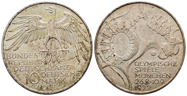 GERMANIA. 10 marchi 1972 "olimpiade di Monaco" D. KM 132; Ag; 15,5gr