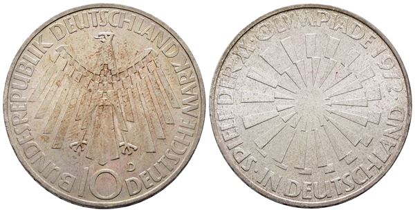 GERMANIA. 10 marchi 1972 "olimpiade di Monaco" D. KM 130; Ag; 15,5gr