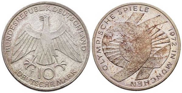 GERMANIA. 10 marchi 1972 "olimpiade di Monaco" F. KM 131; Ag; 15,5gr