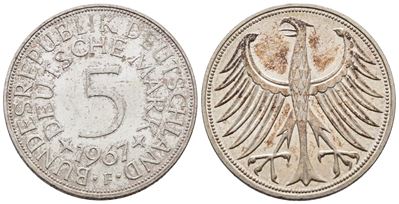 Germania. 5 Marchi 1967 F. Km 112; Ag; 11,2gr