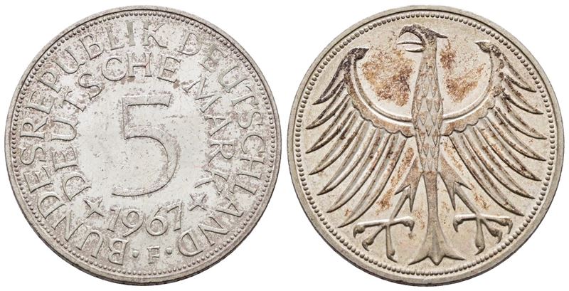 Germania. 5 Marchi 1967 F. Km 112; Ag; 11,2gr