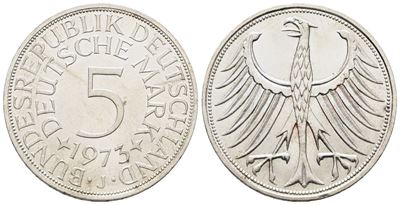 Germania. 5 Marchi 1973 J. Km 112; Ag; 11,2gr