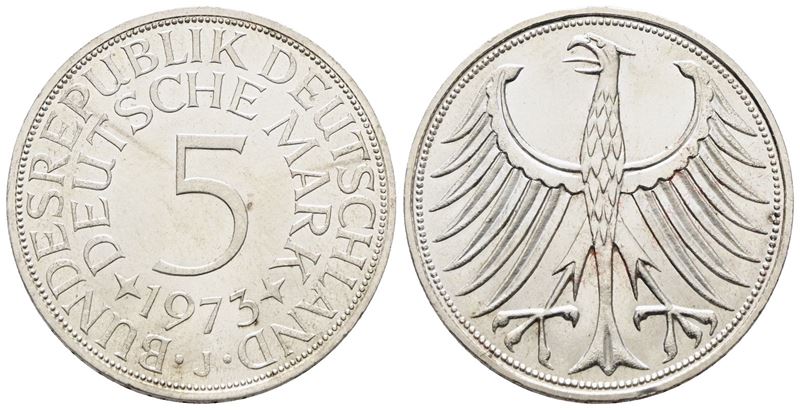 Germania. 5 Marchi 1973 J. Km 112; Ag; 11,2gr