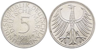 Germania. 5 Marchi 1974 F. Km 112; Ag; 11,2gr