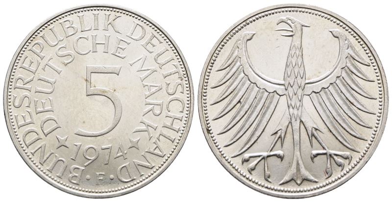 Germania. 5 Marchi 1974 F. Km 112; Ag; 11,2gr