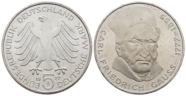 GERMANIA. 5 marchi 1977 J. KM 145; Ag; 11,2gr