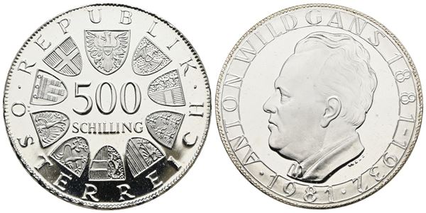 AUSTRIA. 500 scellini 1981 "Anton Wildgans". KM 2952; Ag; 24gr