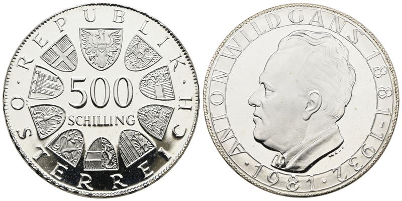 AUSTRIA. 500 scellini 1981 "Anton Wildgans". KM 2952; Ag; 24gr