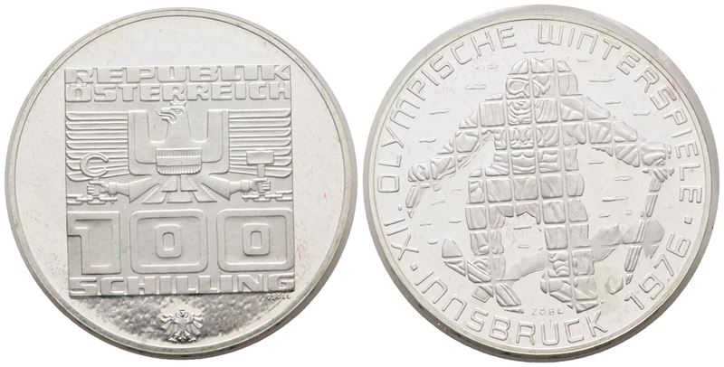 AUSTRIA. 100 scellini 1976 "Olimpiadi invernali Innsbruck". KM 2928; Ag; 24gr