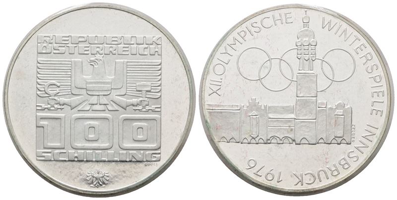 AUSTRIA. 100 scellini 1976 "Olimpiadi invernali Innsbruck". KM 2927; Ag; 24gr