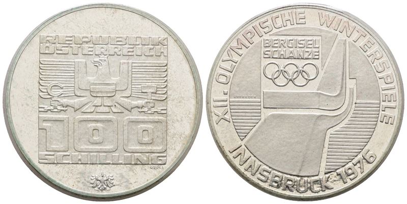 AUSTRIA. 100 scellini 1976 "Olimpiadi invernali Innsbruck". KM 2929; Ag; 24gr