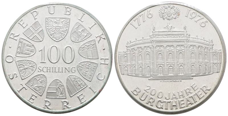 AUSTRIA. 100 scellini 1976 "Bicentenario teatro di corte". KM 2930; Ag; 24gr