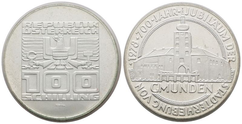 AUSTRIA. 100 scellini 1978 "700 anni città di Gmunden". KM 2938; Ag; 24gr
