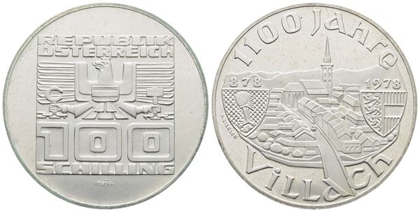 AUSTRIA. 100 scellini 1978 "1100 anni città di Villaco". KM 2940; Ag; 24gr