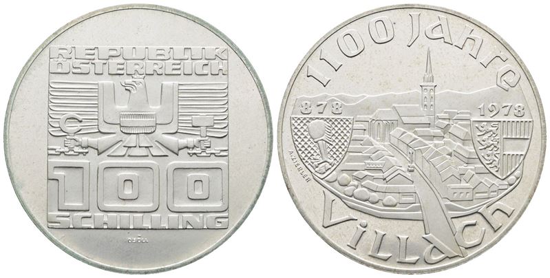 AUSTRIA. 100 scellini 1978 "1100 anni città di Villaco". KM 2940; Ag; 24gr